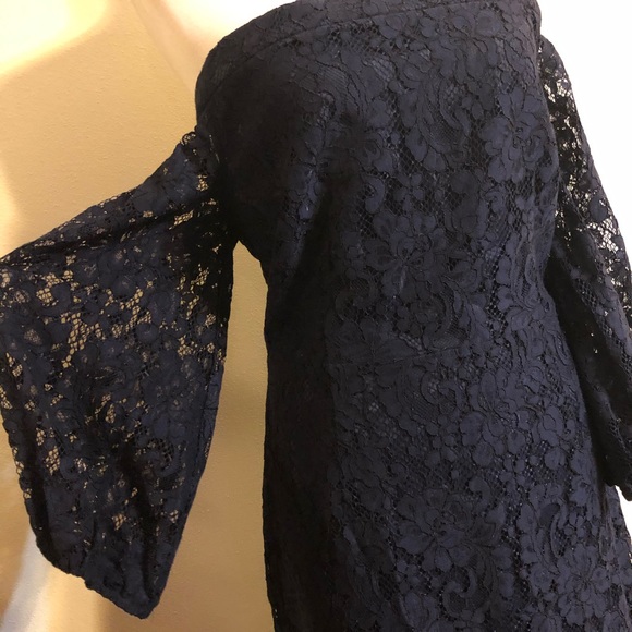 NWOT Trina Turk Dark Blue Lace Off Shoulder Dress - Picture 5 of 14